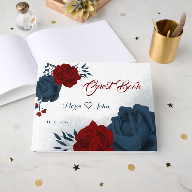 magnífico libro de invitados sobre flores rojas y  (Anverso Abierto)