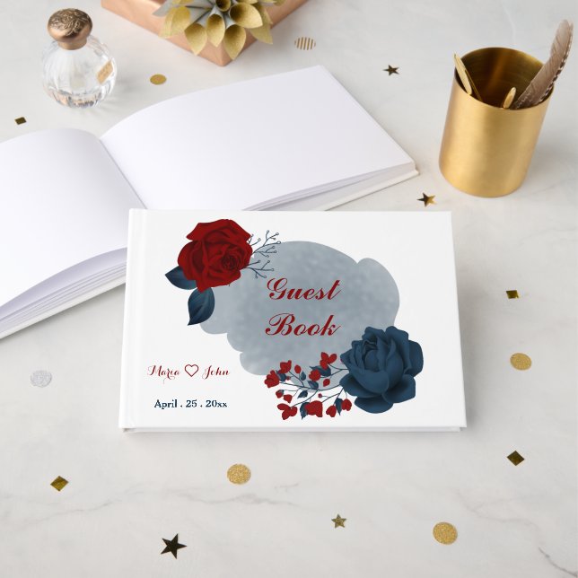 magnífico libro de invitados sobre flores rojas y  (Anverso Abierto)