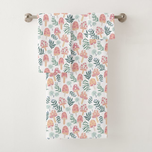 Magnífico Mushrooms Forest Pattern Pink Green (In situ)