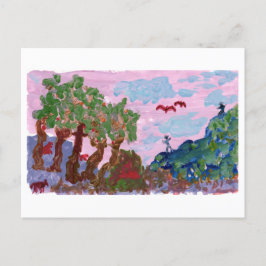 Magnífico paisaje rosa con postales de figuras