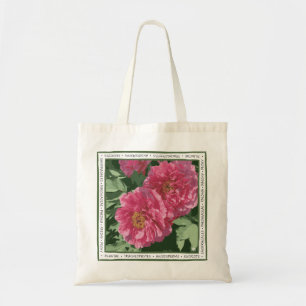 Magnífico peón rosa profundo en la bolsa de tela.