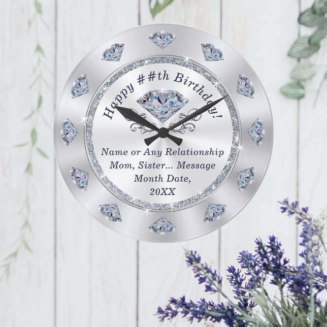 Magnífico, Reloj de Diamantes. Regalos de cumpleañ (Happy Birthday Clock, Diamond Theme Birthday)
