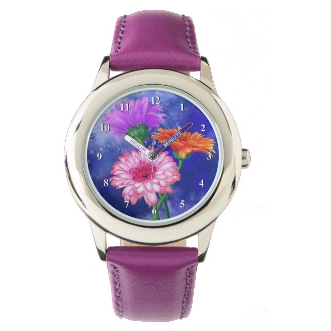 Magnífico reloj de Gerberas de tres colores - Pint (Anverso)