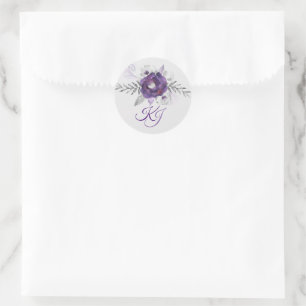 Magníficos Pegatinas de Bodas Florales Gris Morado