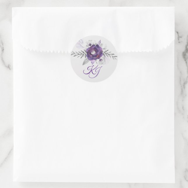 Magníficos Pegatinas de Bodas Florales Gris Morado (Bolso)