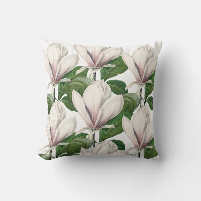Magnolia blanca elegante almohada de tiro floral (Anverso)