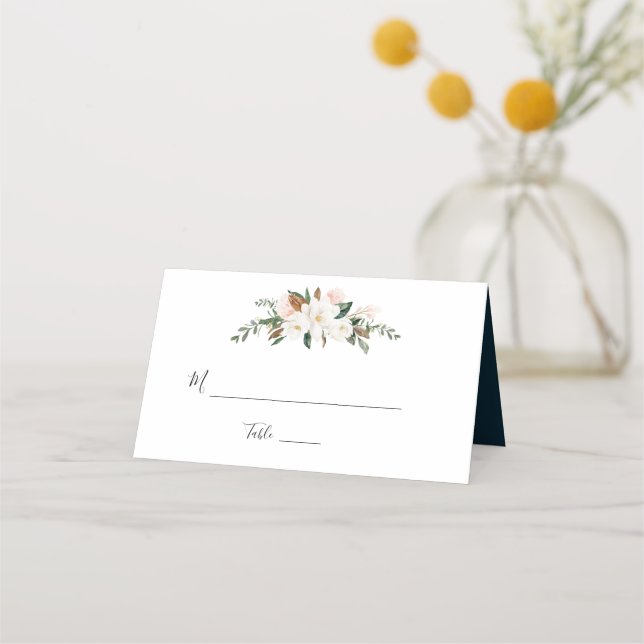 Magnolia blanca tarjeta de boda floral rosa (Anverso)