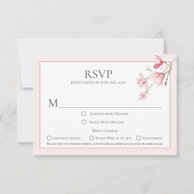 Magnolia Blooms Menú Elección de tarjetas RSVP (Anverso)