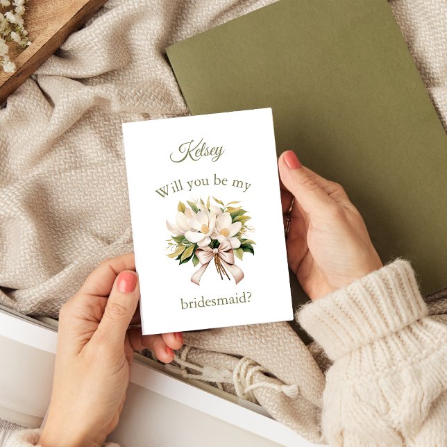 Magnolia Bouquet | Tarjeta de propuesta de la dama (Magnolia Bouquet Bridesmaid Proposal Card)