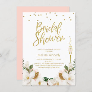 Magnolia Champagne Glass Bridal Shower Invitación