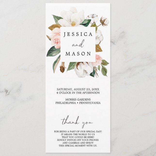 Magnolia Cotton Programa de Boda de Ceremonia Sin  (Anverso)