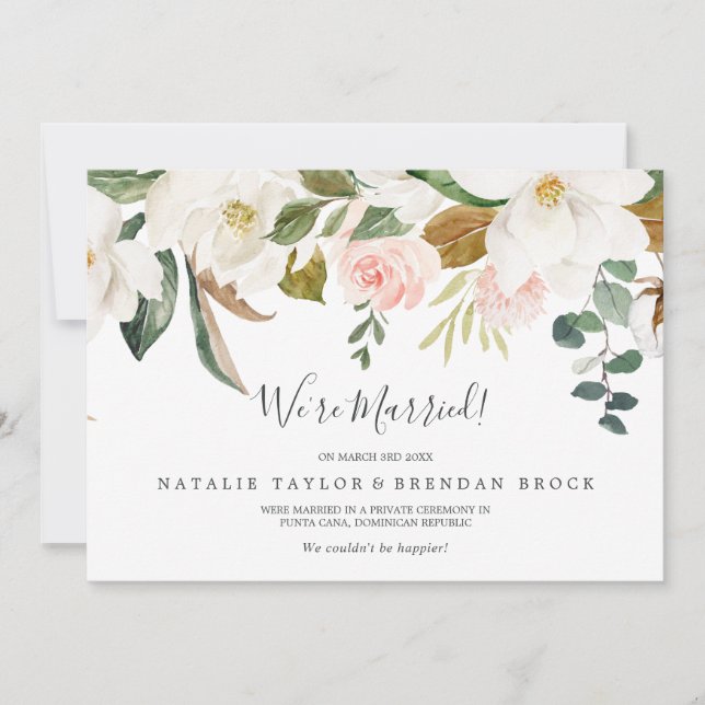 Magnolia elegante | Invitación de Elopement Blanco (Anverso)