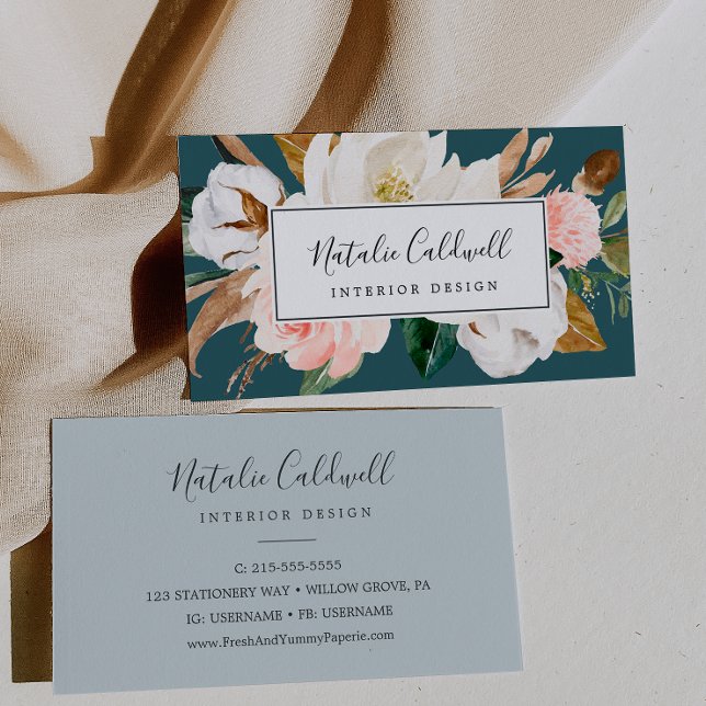 Magnolia elegante | Tarjeta de presentación Verde  (Subido por el creador)