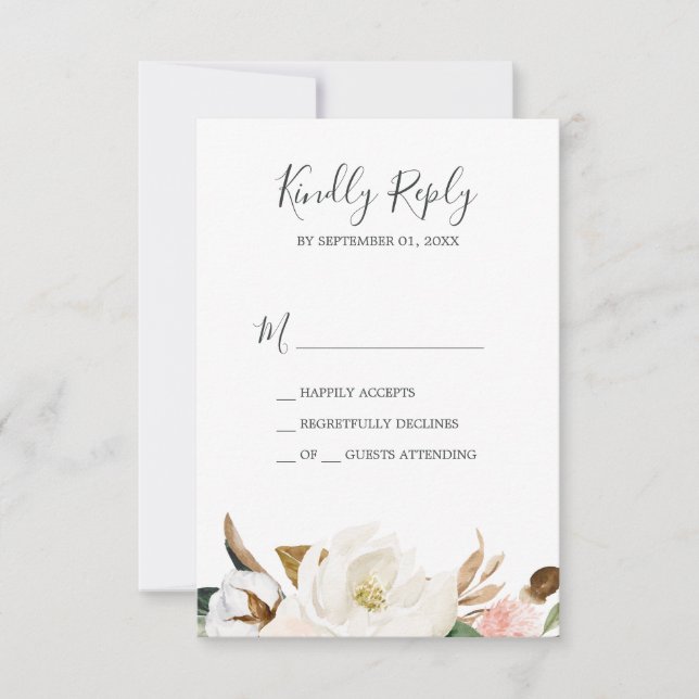 Magnolia elegante | Tarjeta RSVP simple de Rubor y (Anverso)