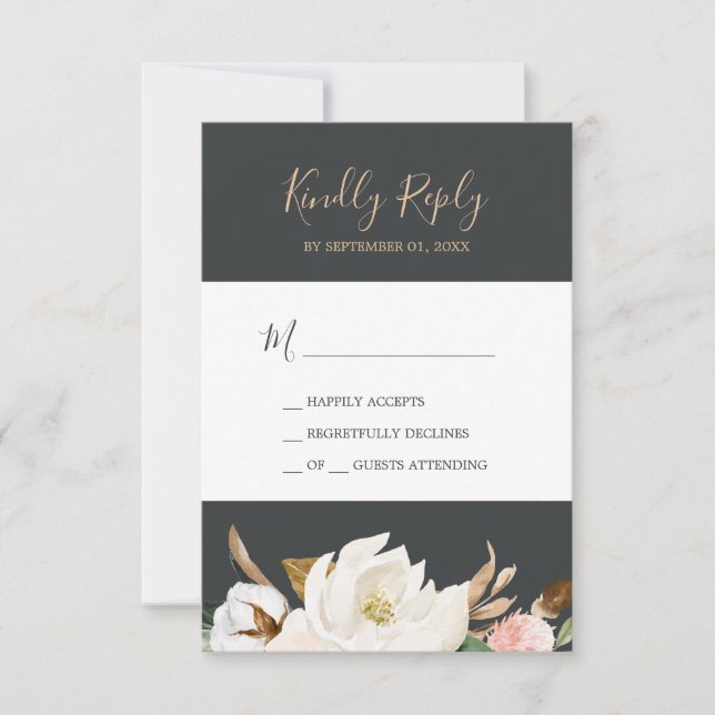 Magnolia elegante | Tarjeta RSVP simple en blanco  (Anverso)
