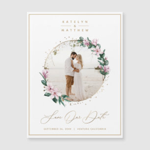Magnolia Floral Gold Circle Photo Save the Date