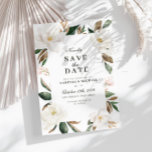 Magnolia floral guardar la tarjeta de fecha<br><div class="desc">bonito diseño floral de flor con flores de magnolia acuarela y texto rojo</div>