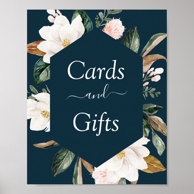 magnolia floral marina boda tarjetas y señal de re (Frente)