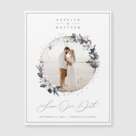 Magnolia Floral & Mauve Circle Photo Save the Date