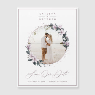 Magnolia Floral & Mauve Circle Photo Save the Date