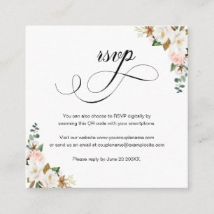 Magnolia Floral Script QR Código Boda Tarjeta RSVP