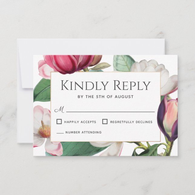 Magnolia Florece Elegante Boda Floral RSVP (Anverso)