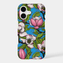 Magnolia floreciente en azul