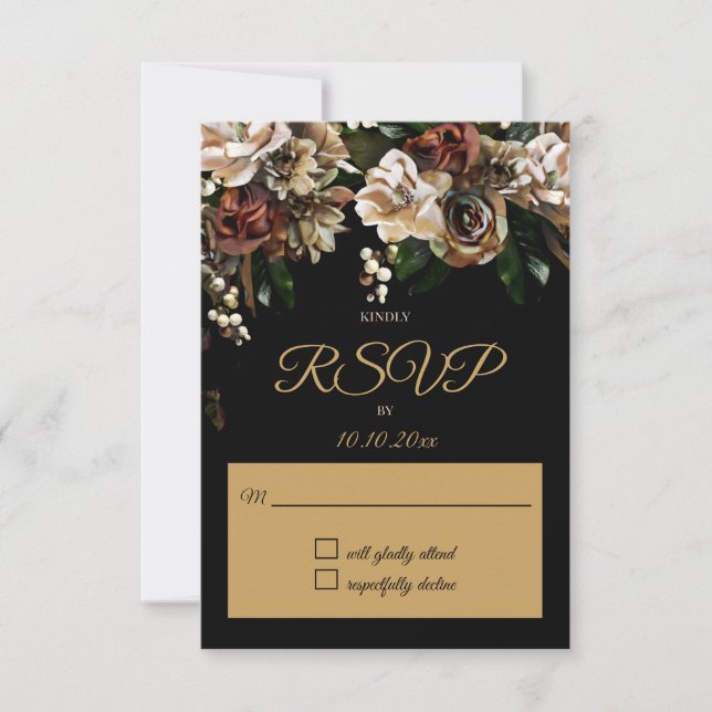 Magnolia Gold y Black Floral RSVP (Anverso)