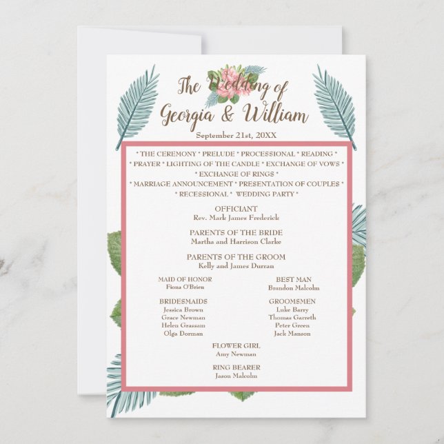 Magnolia Lilies Bouquet Wedquet Program Menu Chart (Anverso)