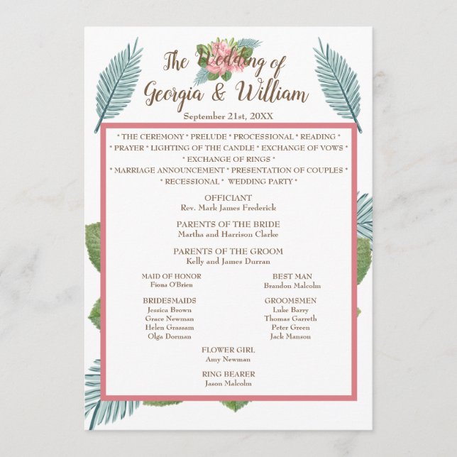 Magnolia Lilies Bouquet Wedquet Program Menu Chart (Anverso)