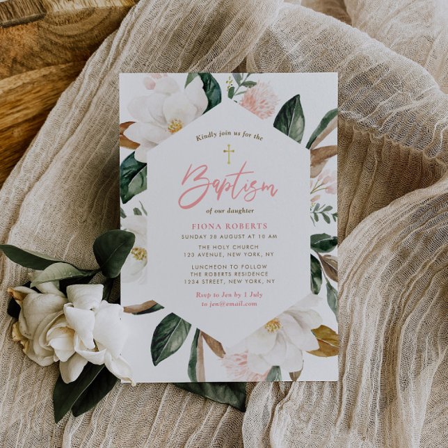 Magnolia marco floral Invitación al bautismo (Subido por el creador)