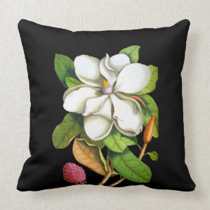 Magnolia meridional en la almohada interior negra