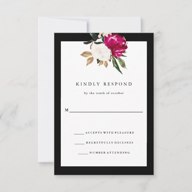 Magnolia pintada | Boda RSVP Blanco y negro (Anverso)