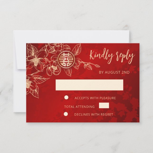 Magnolia Rojo Dorado RSVP Boda China (Anverso)