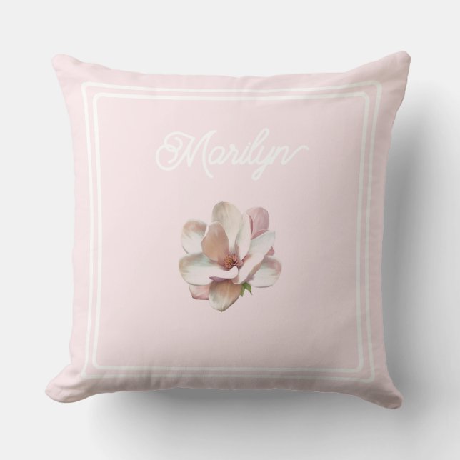 Magnolia rosa almohada de tiro monogramada (Anverso)