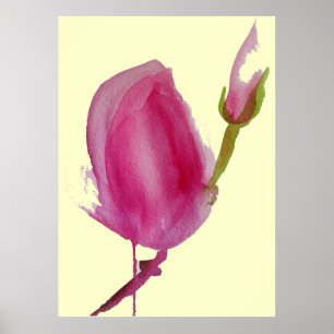 Magnolia rosa gran arte de la acuarela de la flor