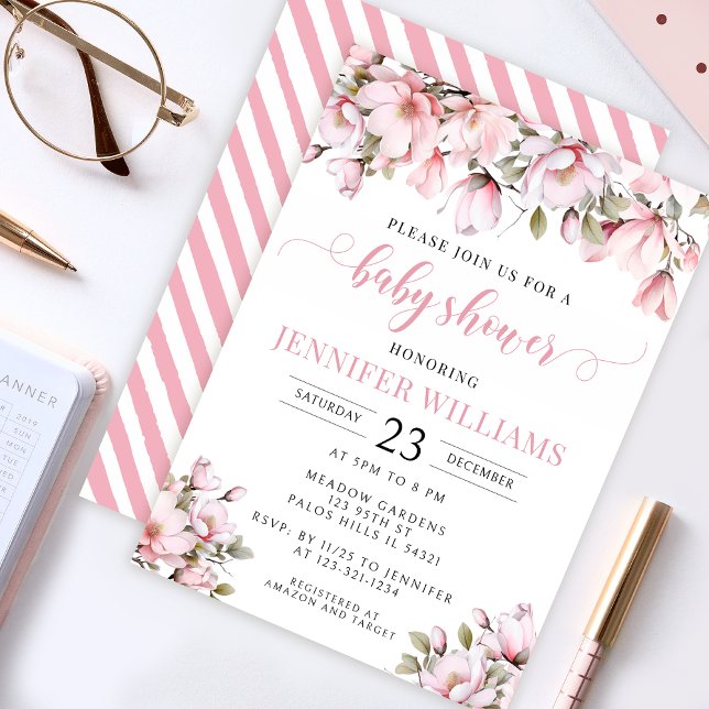 Magnolia rosa invitación a ducha de bebé florida (Subido por el creador)
