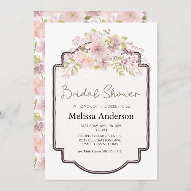 Magnolia Rubor rosa Floral Elegante ducha de novia (Anverso / Reverso)