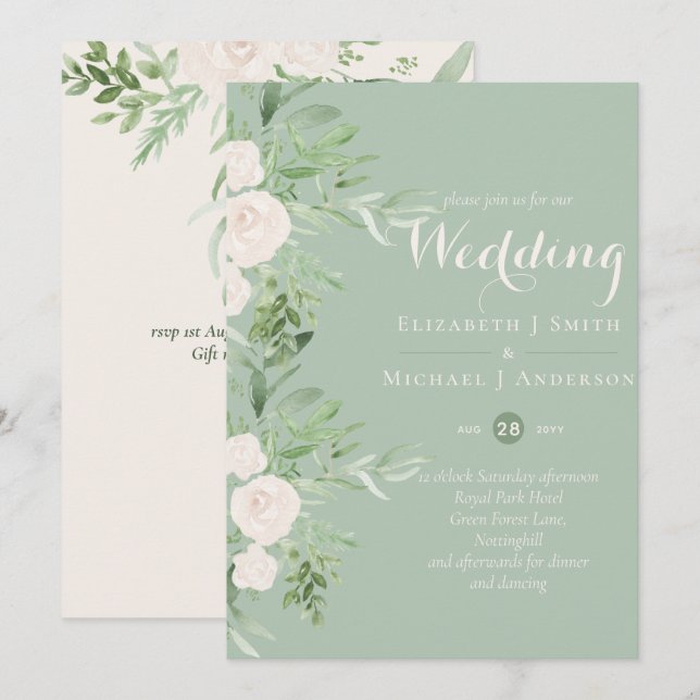 Magnolia Sage Green Floral Wedding (Anverso / Reverso)