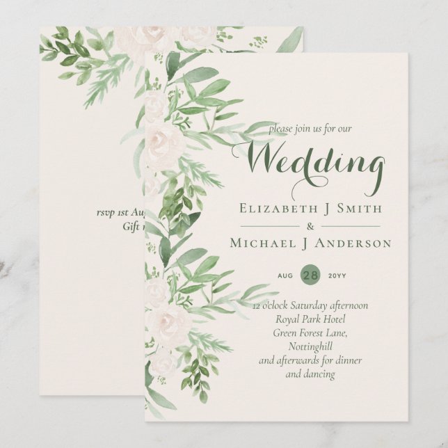 Magnolia Sage Green Floral Wedding (Anverso / Reverso)