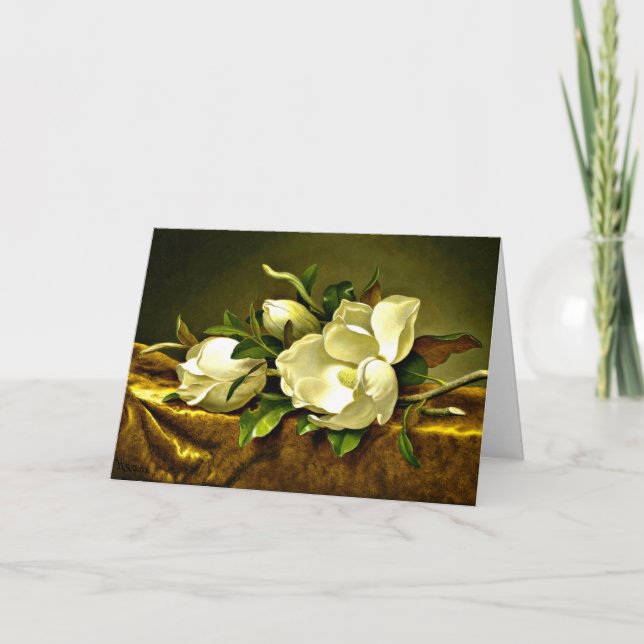 Magnolias en tarjeta de nota de tela de terciopelo (Anverso)