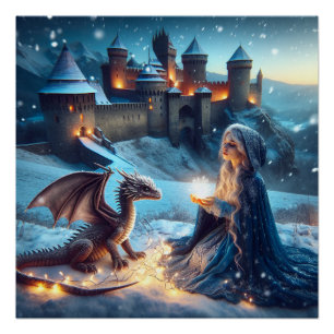 Mago mágico hechicería Dragon Fantasy Art Poster