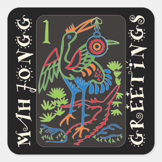 Mah Jongg Bird Saluda A Los Pegatinas (Anverso)