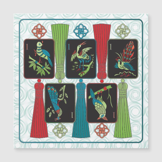 Mah Jongg Bird Tassels Magnet Card (Anverso)
