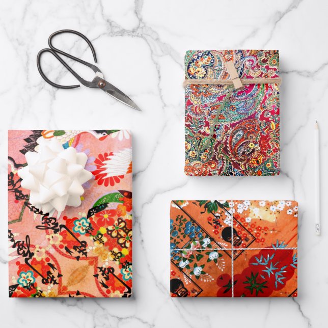 Mah Jongg Egrets y Paisley envuelven hojas de pape (Anverso)