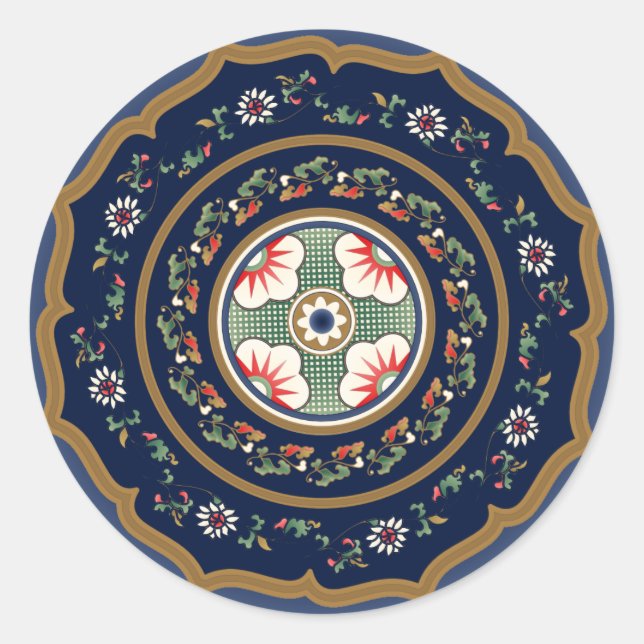 Mah Jongg Patterns Classic Round Pegatina (Anverso)
