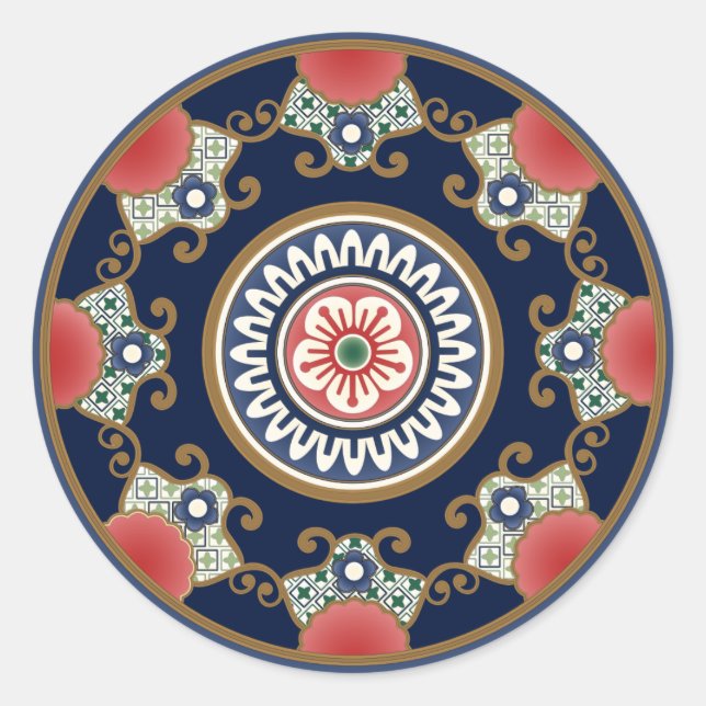 Mah Jongg Patterns Classic Round Pegatina (Anverso)