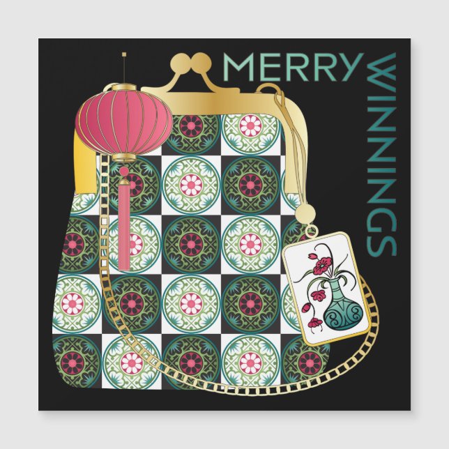 Mah Jongg Purse Holiday Magnet Card (Anverso)