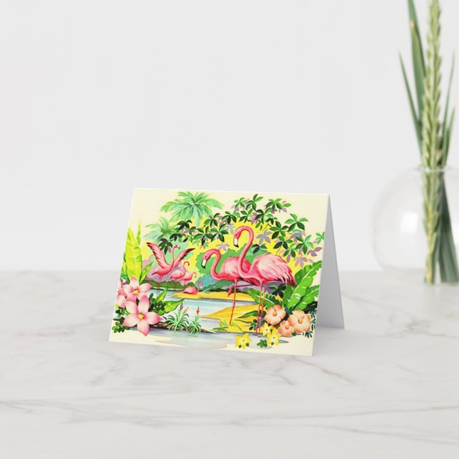 Mahalo hawaiano Gracias Flamingos De Tarjetas Vint (Anverso)