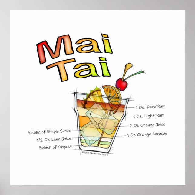 MAI TAI COCKTAIL RECETA POSTERS Y IMPRESIONES DE A (Frente)